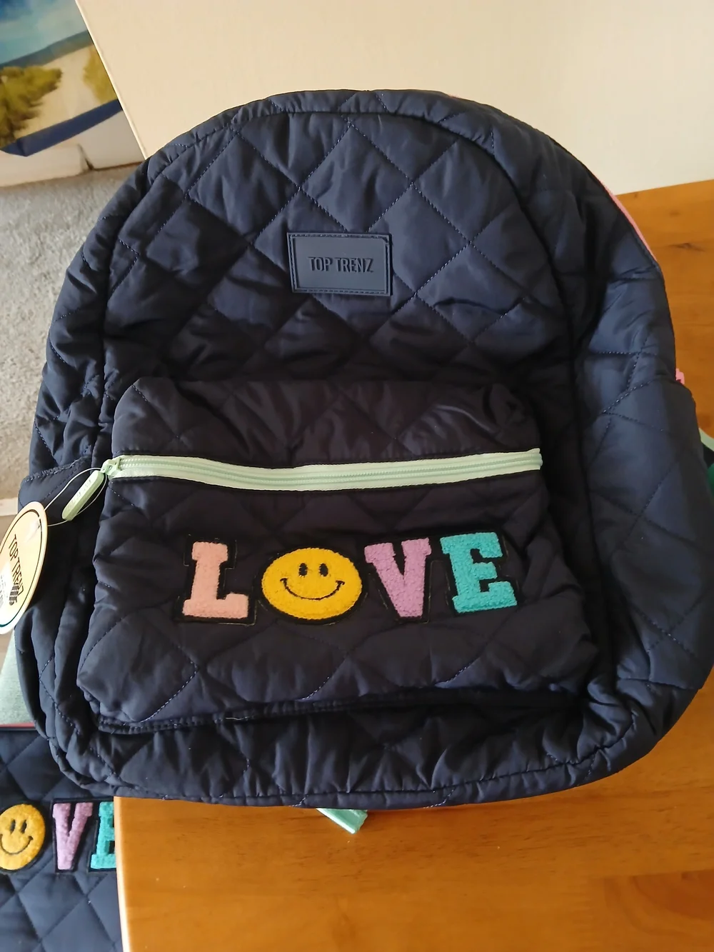 Kids Navy Quilted Backpack with Colorful LOVE Patch